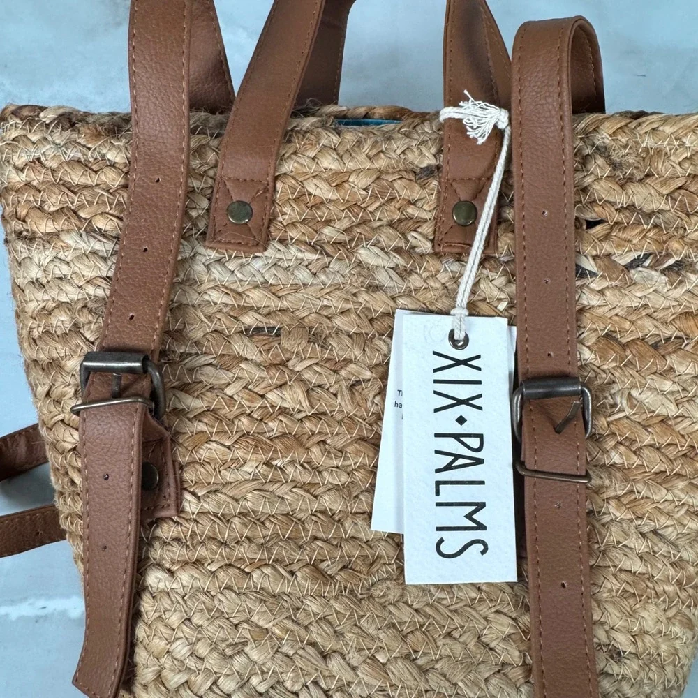 XIX Palms The Shorebreak Jute Insulated Picnic Backpack Mini Cooler Bag Beach